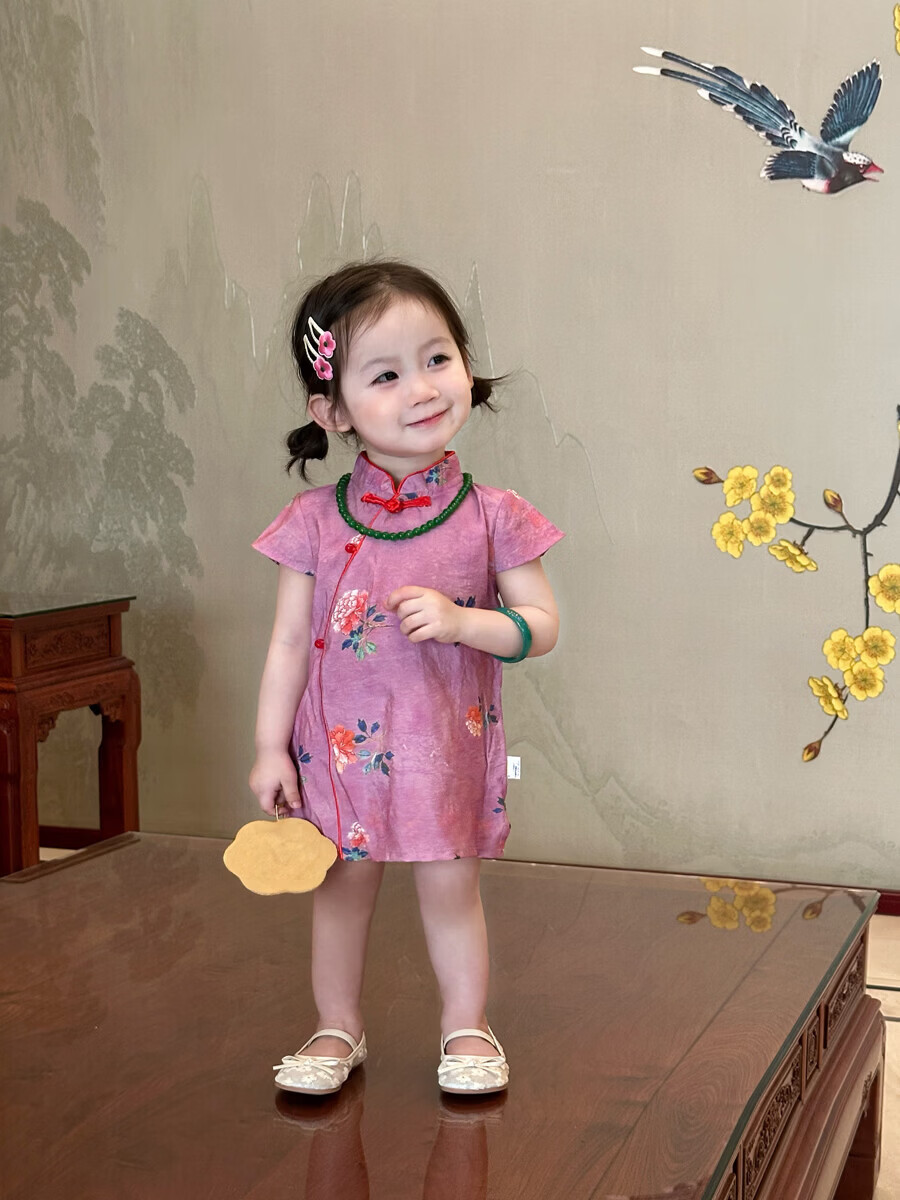 FADOBABY Girls' Qipao Dress 2026 New Summer Children's New Chinese Style Jacquard Retro Dress Baby Hanfu Skirt 11